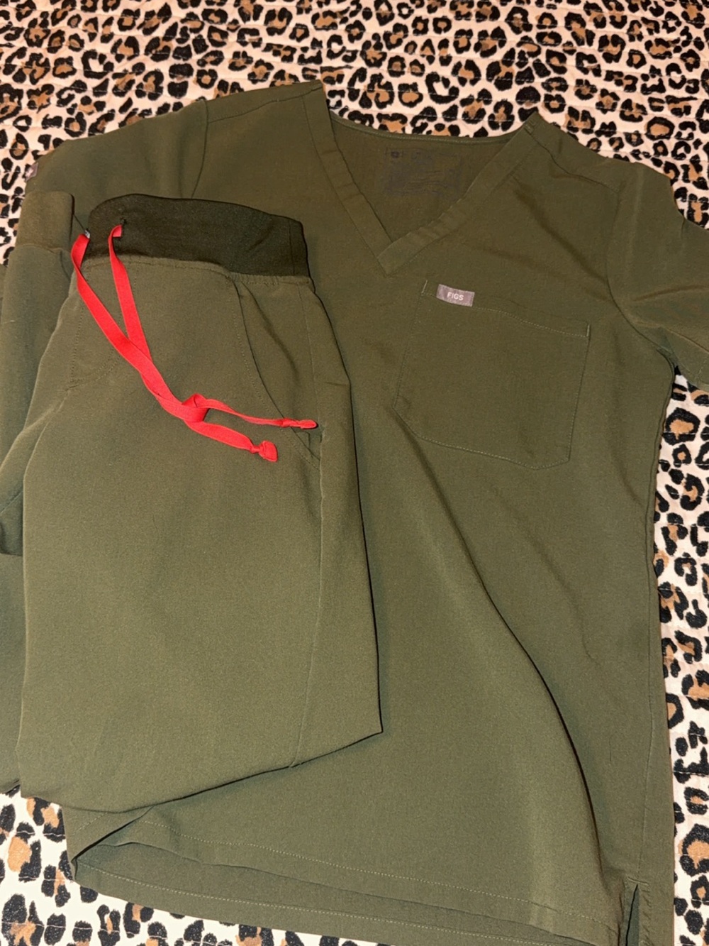 Figs Olive Green Pajama Set with Red Drawstring